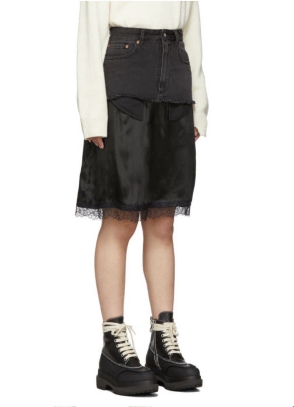 MM6 Maison Margiela Black Denim Overlay Mid-Length Skirt